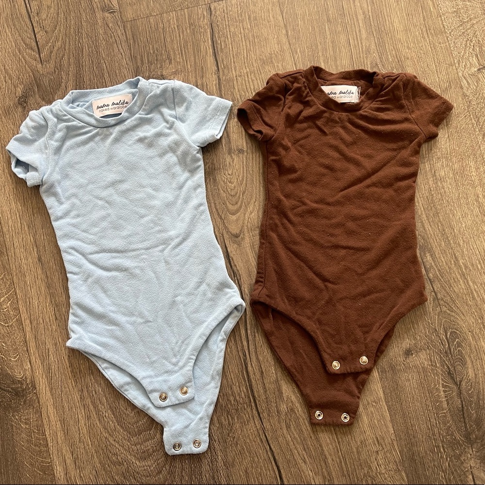 Naked wardrobe baby onesies in baby blue and brown color